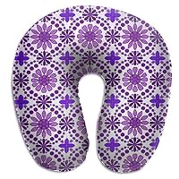 BRECKSUCH Purple Flowers Wallpaper Texture Print U Shaped Pillow Memory Foam Neck Pillow for Travel and Relief Neck Pain Comfortable Super Soft Cervical Pillows with Resilient Material Relex Pollow