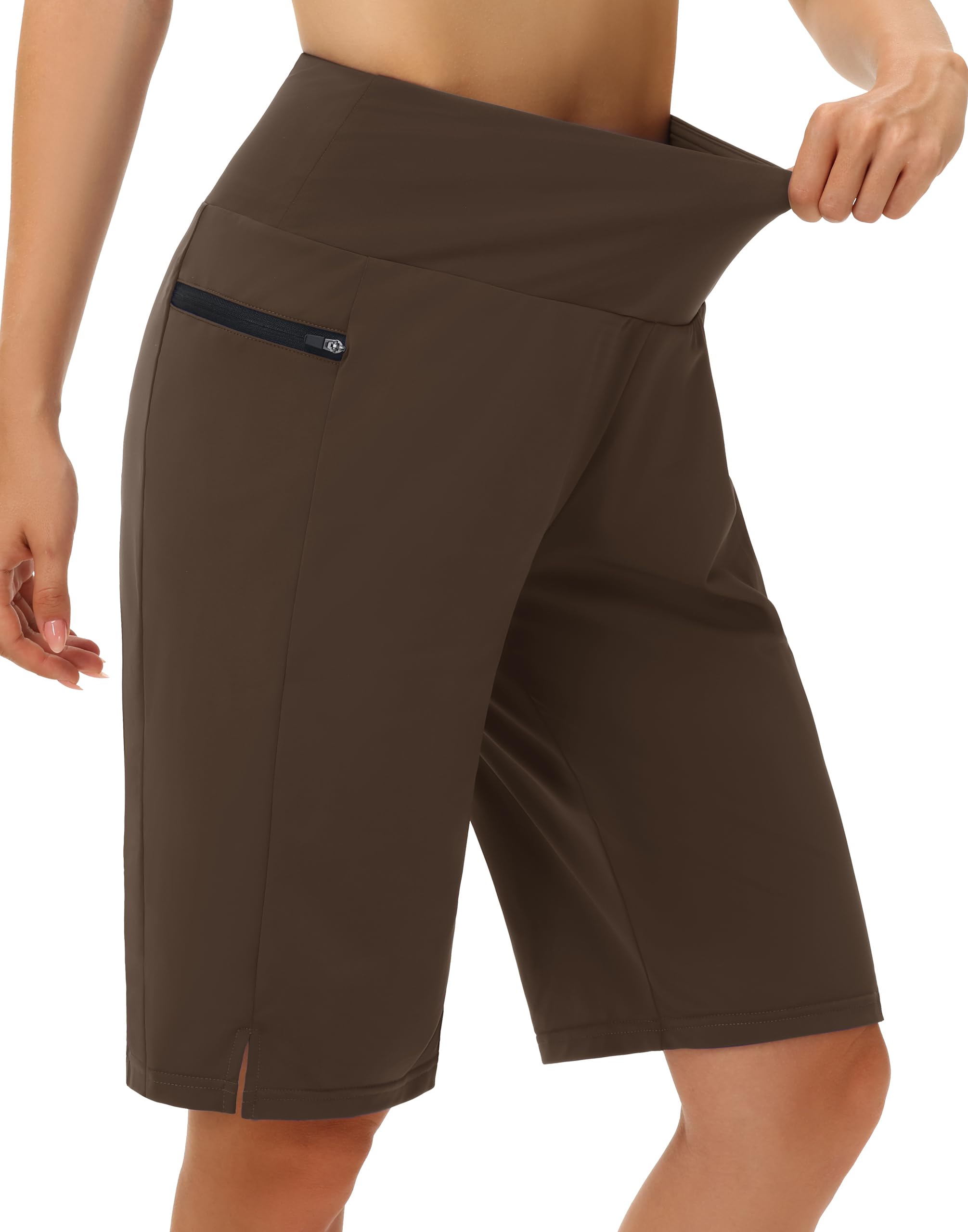 Photo 1 of MIVEI Women's 11" Long Swim Board Shorts - High Waisted Quick Dry Beach Swimming Shorts with Zipper Pocket Liner UPF50+ Brown