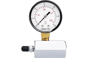 SENCTRL 0-30 Psi Gas Pressure Test Gauge, 2" Dial Size, 3/4" FNPT Connection, Brass Valve, Chrome Plated Steel Body Assembly