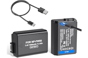 LP NP-FW50 Replacement Batteries, USB-C Charging, 1500mAh (2-Pack) for Sony Alpha A6000, A6400, A6100, A6300, A6500, A5100, A