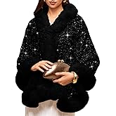 EHSUYAB Women's Sequin Faux Fur Shawl Wrap, Winter Bridal Wedding, Luxury Elegant Velvet Fur Coat Jackets Cape Evening Party