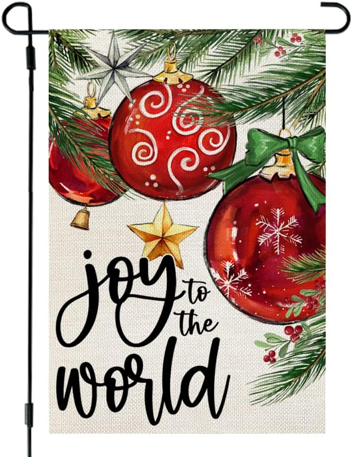Flags - CROWNED BEAUTY Christmas Garden Flag 12x18 Inch Small Double Sided Burlap Joy To The World Outdoor Yard Winter