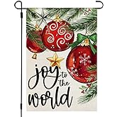 CROWNED BEAUTY Christmas Garden Flag 12x18 Inch Double Sided Small Burlap Joy to the World Yard Flag for Outside