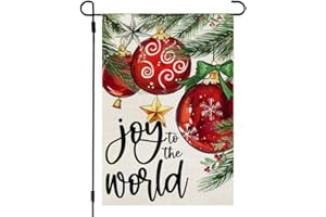 CROWNED BEAUTY Christmas Garden Flag 12x18 Inch Double Sided Small Burlap Joy to the World Yard Flag for Outside