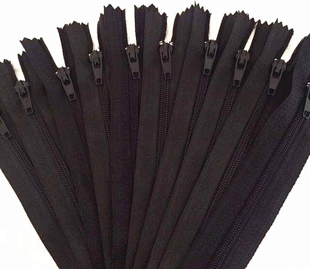 YTJY 10pcs 3# 12-24 Inch (30-60cm) Nylon Coil Zippers for Sewing Crafts Tailor Nylon Zippers Bulk 20 Colors (Black, 20inch)