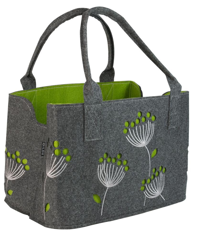 GILDE Felt Bag Dill Blossom, 41 cm, Shopping Bag/Wooden Bag/Beach Bag - Tear-Resistant and Carries a Lot of Weight - Safely Cushions Your Shopping and Has Plenty of Storage Space (Dark Grey), gray, 41
