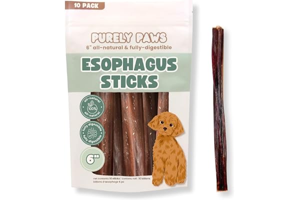 Purely Paws Natural Beef Esophagus Sticks for Dogs – High Protein, Rawhide-Free Chews – Canadian Company– High-Reward Dog Tre