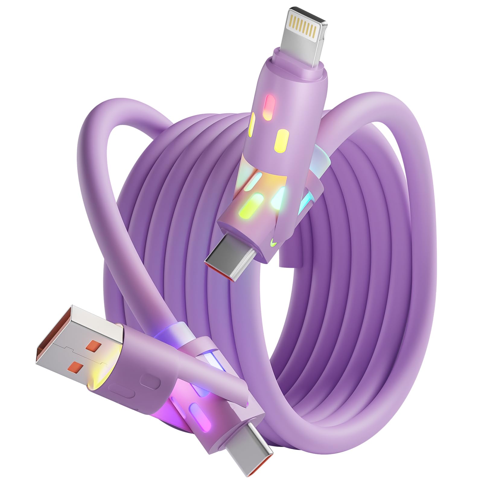 Photo 1 of 240W USB C Cable,4 in 1 Charging Cable Fast Charging & Data Sync,Multi USB Charging Cable with Breathing Light,Charger Cord for iPhone 16/15 14 13 iPad Samsung Galaxy MacBook iPad Tablets,Purple 5Ft