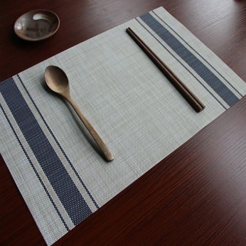 Ruivya Anti-skid Stain Resistant Table Mats Heat-resistant Double Stripes Placemats 009 Set of 4 Blue