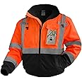 Uno Mejor Reflective Jackets, High Vis Safety Work Jacket with Pockets for Men& Women, Construction Coats for Winter Cold Weather, Waterproof Rain Gear, Class 3, Orange-Black, L