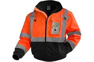 Uno Mejor Hi Vis Jackets, Safety Jacket with Pockets for Men& Women, Reflective Construction Coats for Winter Cold Weather, Waterproof High Vis Rain Gear, Class 3, Orange-Black, XL