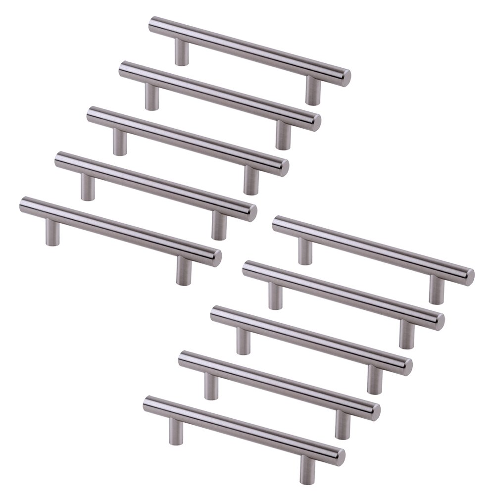 Emuca Set of 10 furniture handles, Ø12mm, 224mm hole centres, satin nickel steel