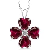 Gem Stone King 3.84 Cttw Red Created Ruby 4 Heart Shape Gemstone July Birthstone Pendant Necklace For Women | 925 Sterling Silver | 6MM Heart | With 18 Inch Silver Chain
