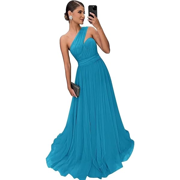 SEIM Women's One Shoulder High Low Chiffon Bridesmaid Dress With Pockets - Formal Party Gown SE051 - View #6