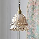 SWEMOPP Flower Glass Pendant Light for Kitchen Island Retro Antique Pendant Lighting Vintage Gold Single Petal Ceiling Hangin