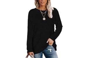 D'BOON Womens Soft Sweatshirts Crewneck Fall Sweaters Casual Tops Plain Color Tunic Long Sleeve Shirts(S-2XL)