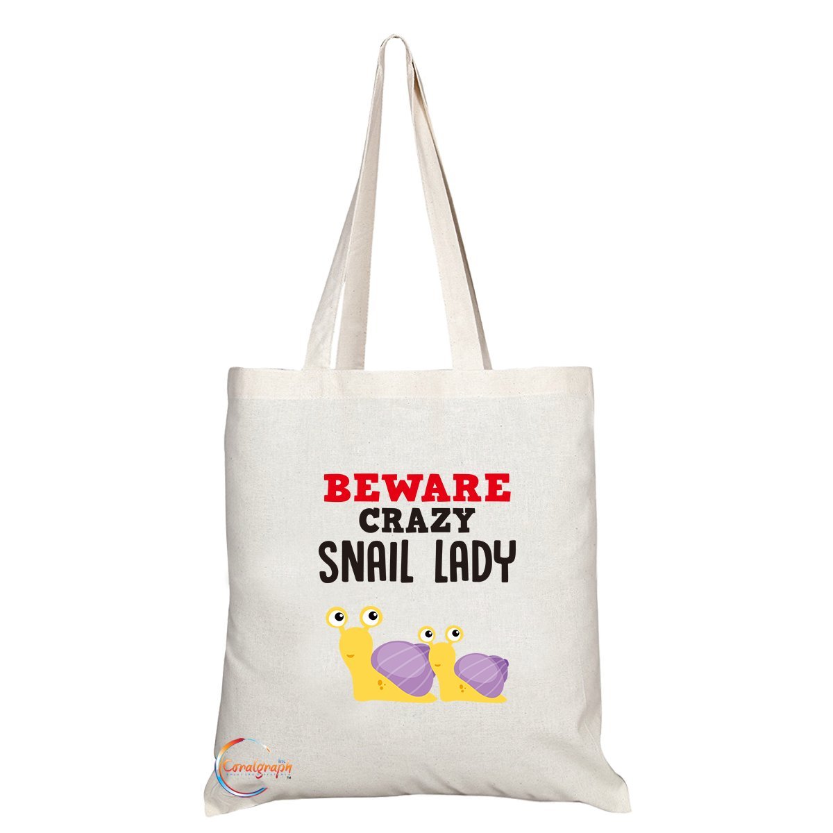 Coralgraph Inc TB215 Beware Crazy Snail Lady Novelty Present Gift Printed Eco-Friendly Stylish Long Handled Tote Shoulder Bag