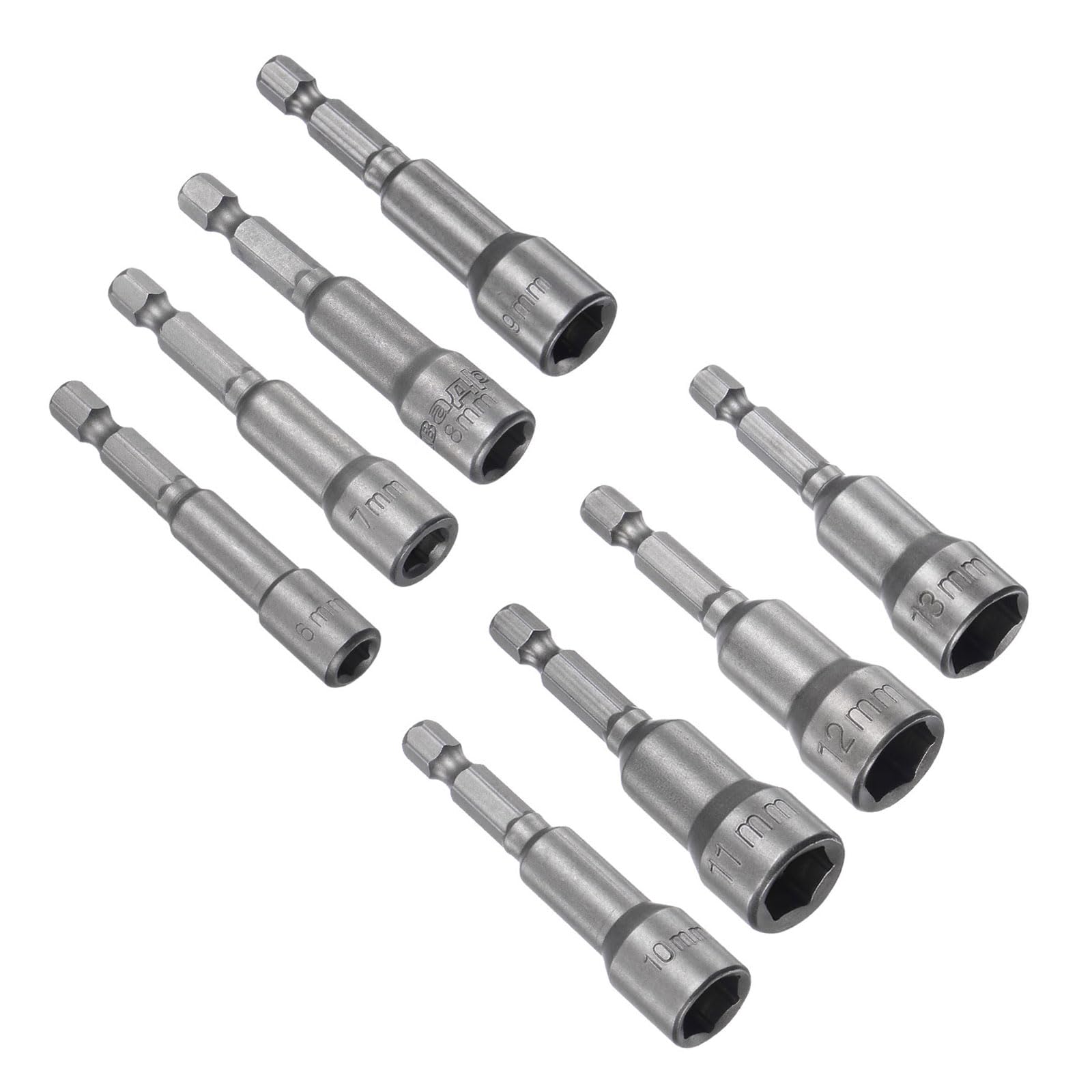 CoCud Quick-Change Nut Setter Driver Bit, 6-13mm Metric 65mm Length 1/4" Shank, CR-V Magnetic Straight Shank Setter Drill Bits - (Applications: for Auto Repair) - 8pieces