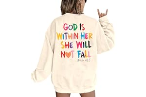 VILOVE Christian Sweatshirt Women Bible Verse Pullover Christian God Is Within Her Long Sleeve Inspirational Blouse Top