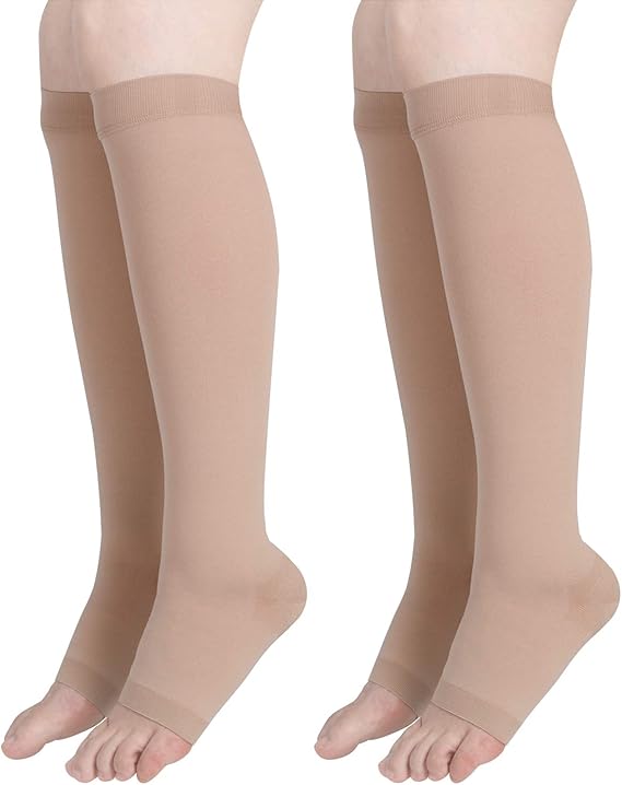 Amazon コンプレッションソックス ストッキング オープントゥ レディース メンズ ニーハイ 2足組 Us サイズ Xl Us Size L カラー ベージュ ストッキング 通販