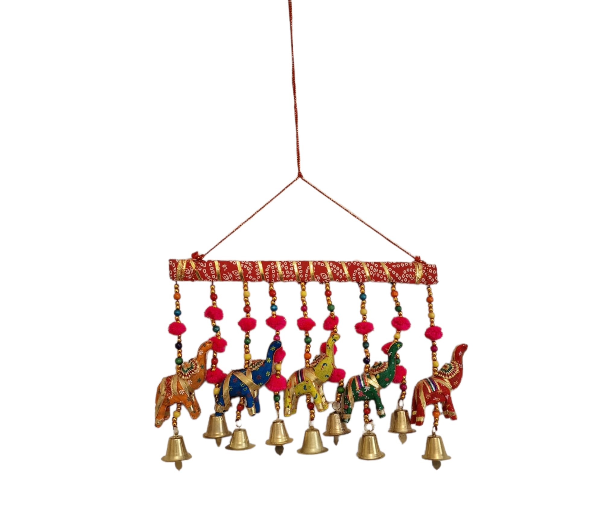 Rajasthani Strings Hanging Decorations Elephant & Bell Door Hanging, Elephant Wind Chime for Home Decoration on Door or Wall