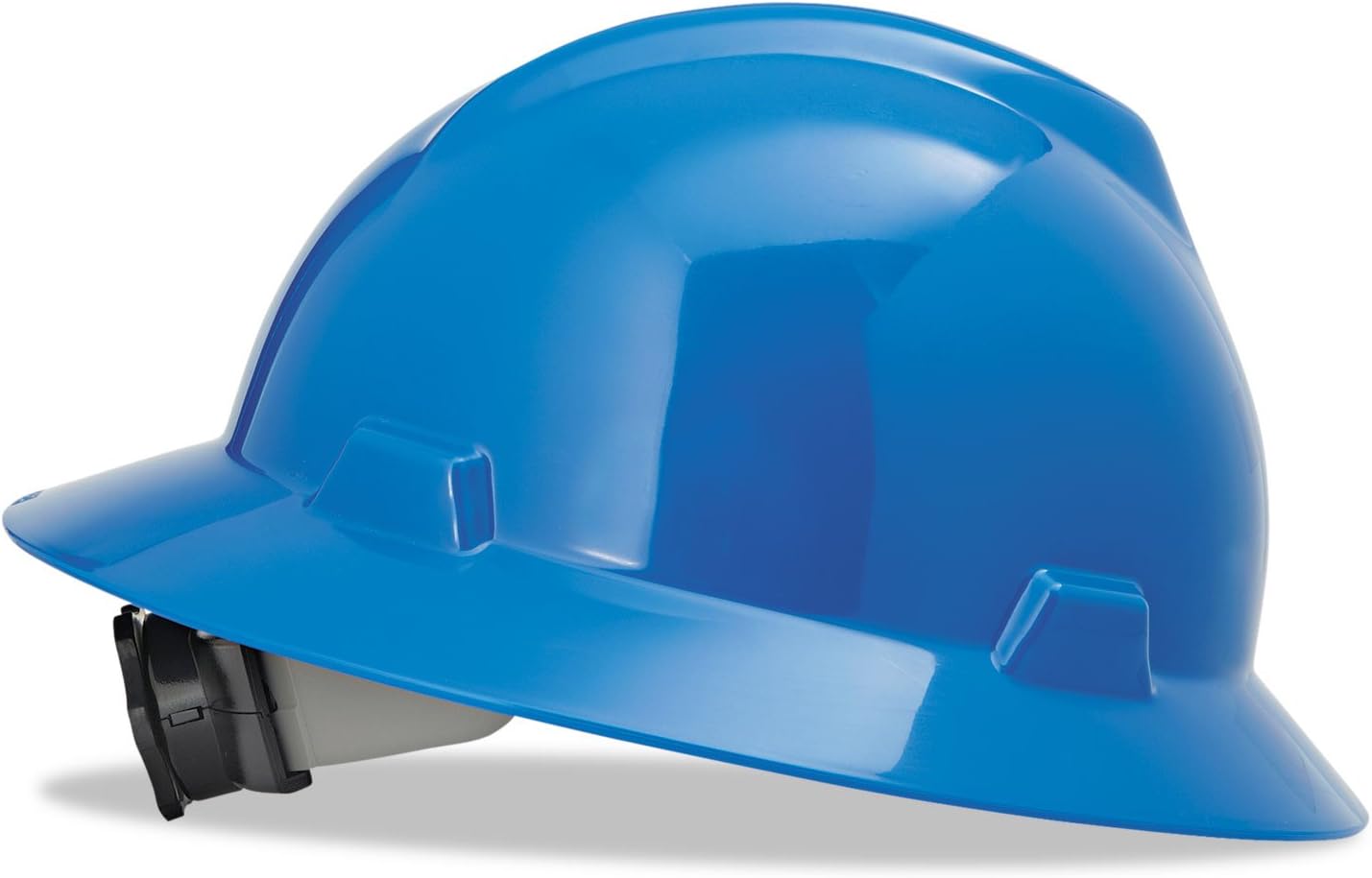 MSA (Mine Safety Appliances) 475368 Blue V-Gard Polyethylene Slotted Full Brim Hard Hat With Fas Trac Ratchet Suspension, English, 15.34 fl. oz., Plastic, 1" x 1" x 1"