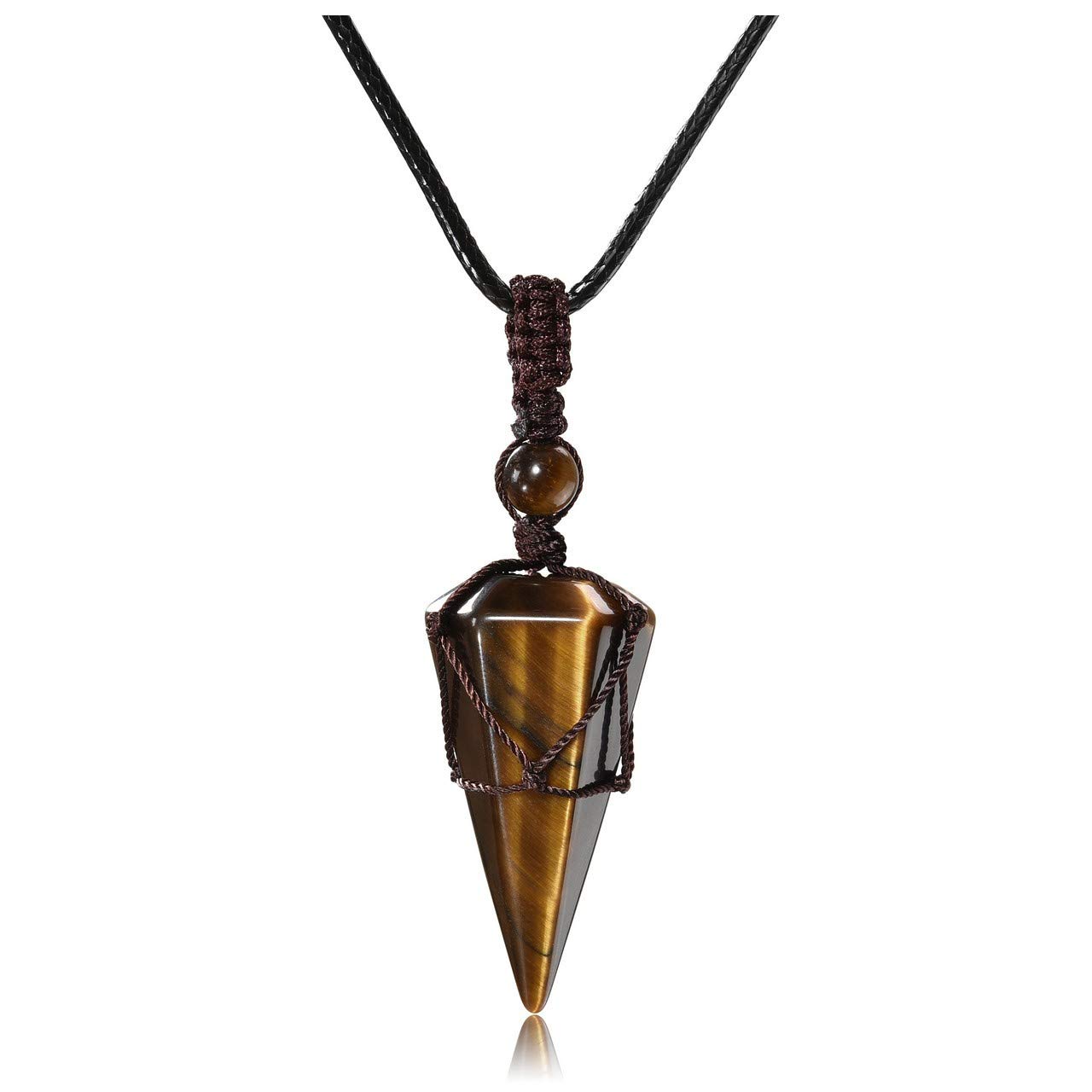 JSDDE Healing Crystal Pendant Necklace Hexagonal Stone Pointed Gemstone Necklace with Chain (Tiger Eye)