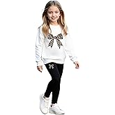 xueteox Girls Long Sleeve Sweatshirt 2 Piece, Bow Graphic Top and Pants Spring Fall Fashion Casual Clothes.