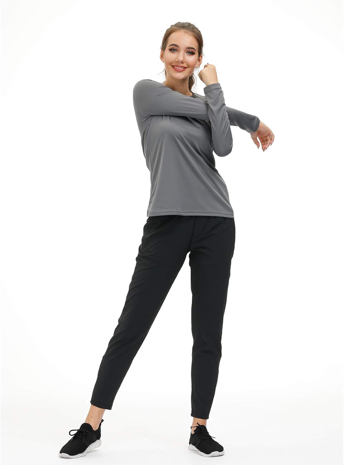 MIER Women's Lightweight Running Pants Tapered Athletic Quick Dry Hiking Pants with Pockets Sports Yoga Track Pants, Black: Clothing