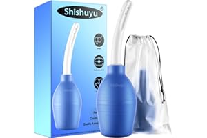 SHISHUYU 10 oz Enema Bulb Kit with Storage Bag- Anal or Vaginal Silicone Douche for Men or Women - Comfortable Cleaner（Blue）