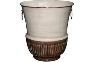 ROBERT ALLEN HOME & GARDEN Robert Allen MPT01822 Croft Urn Ironstone Metal Planter Flower Pot, 17", Mocha Crème Color