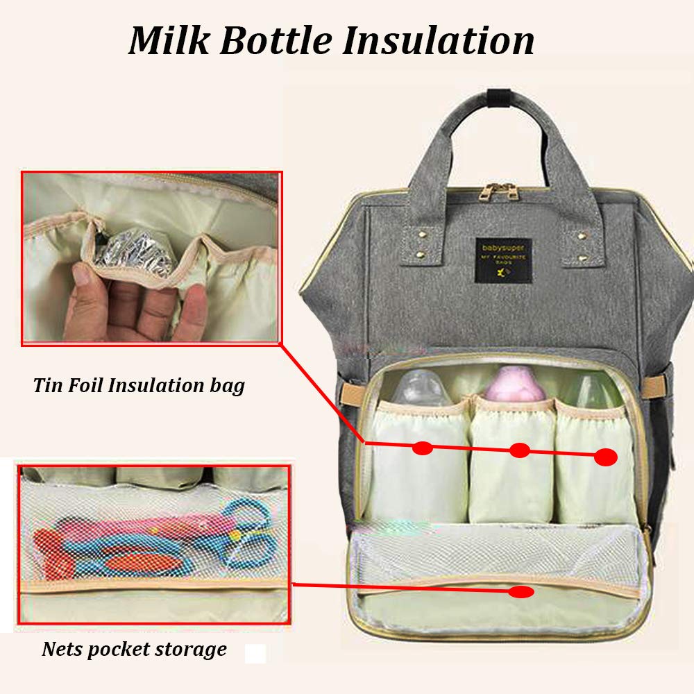 Baby Diaper Bag Backpack Waterproof with Stroller Strap Insulated Bag Mom Dad