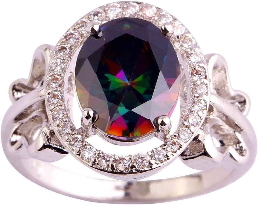 Psiroy Women's 925 Sterling Silver Created Rainbow Topaz Filled Halo Ring