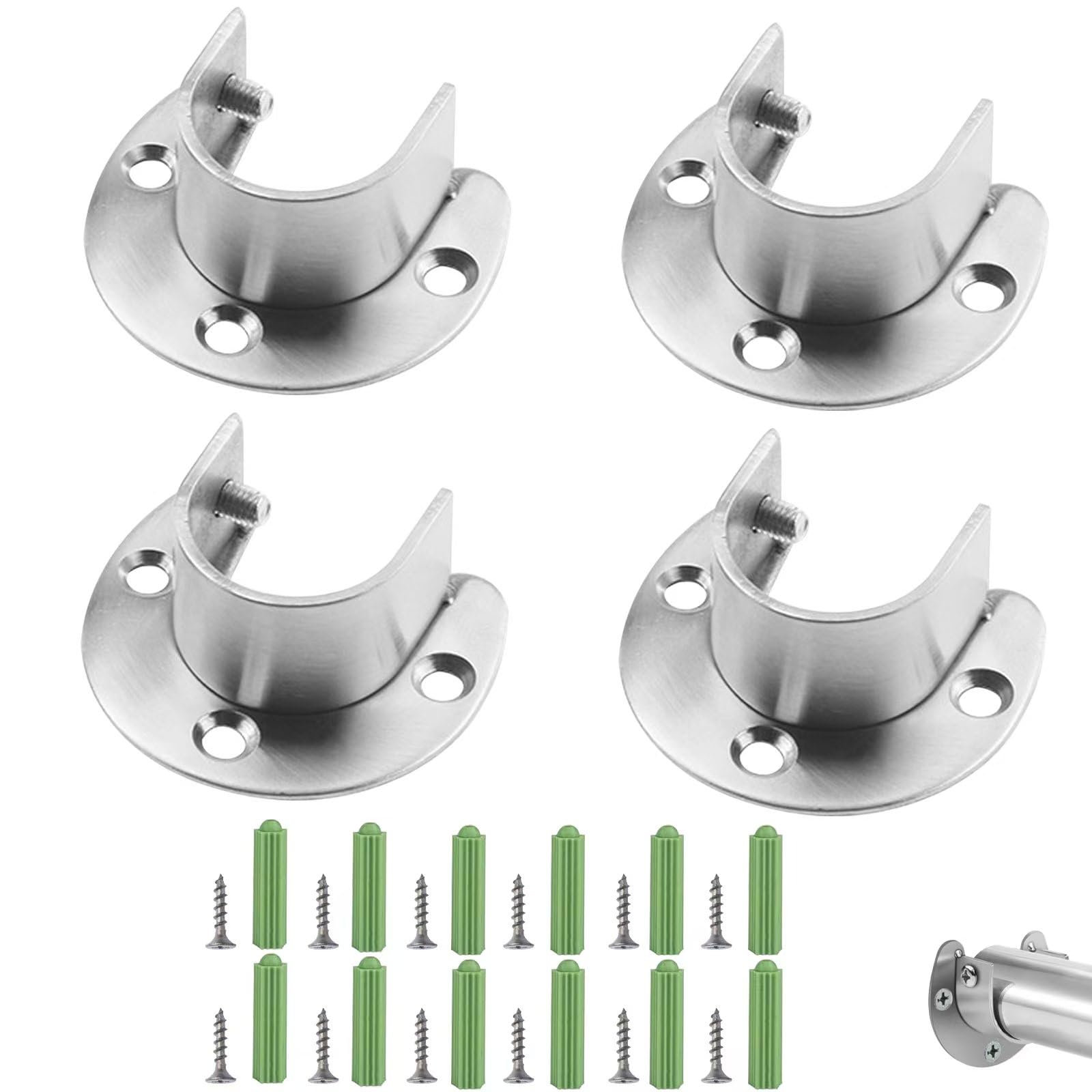 ASISUN 4 Piece Stainless Steel Oval Hanging Rail Rail Bracket
