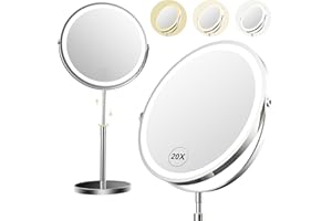 ELASOUND 9" Makeup Mirror with Lights, 1x/20x360° Rotation Vanity Mirror, 5000mAh Rechargeable Double Sided Mirror with 3 Colors, Brightness Adjustable Lighted Makeup Mirror with Magnification, Women Gift