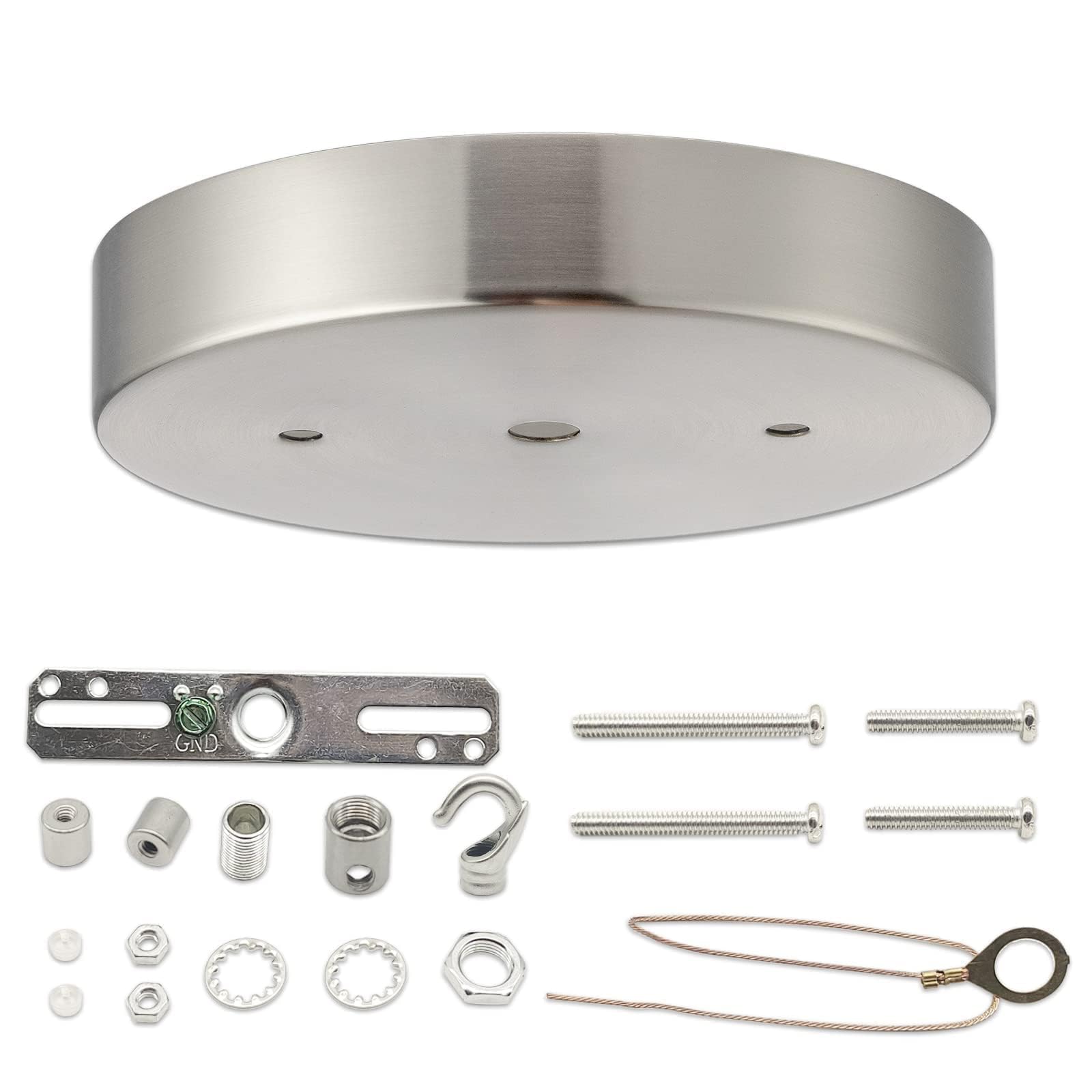 Photo 1 of EIFHYT Canopy Kit for Chandelier, 5 1/8 Ceiling Lighting Modern Steel Canopy Kit Light Fixture Cover Plate, Hook & Cord Holder for Pendant Lighting Fixtures (Brushed Nickel)