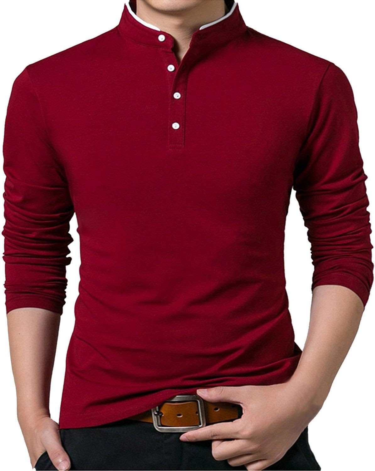 Men's Hipster Mandarin Collar Slim Fit Casual Long/Short Sleeve Polo T Shirts