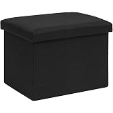 B FSOBEIIALEO Folding Storage Ottoman, 16.5" Linen Ottomans, Black | Small Ottoman Coffee Table, Rectangle Storage Foot Rest Bench Seat, for Living Room, Bedroom, Home Office, Dorm