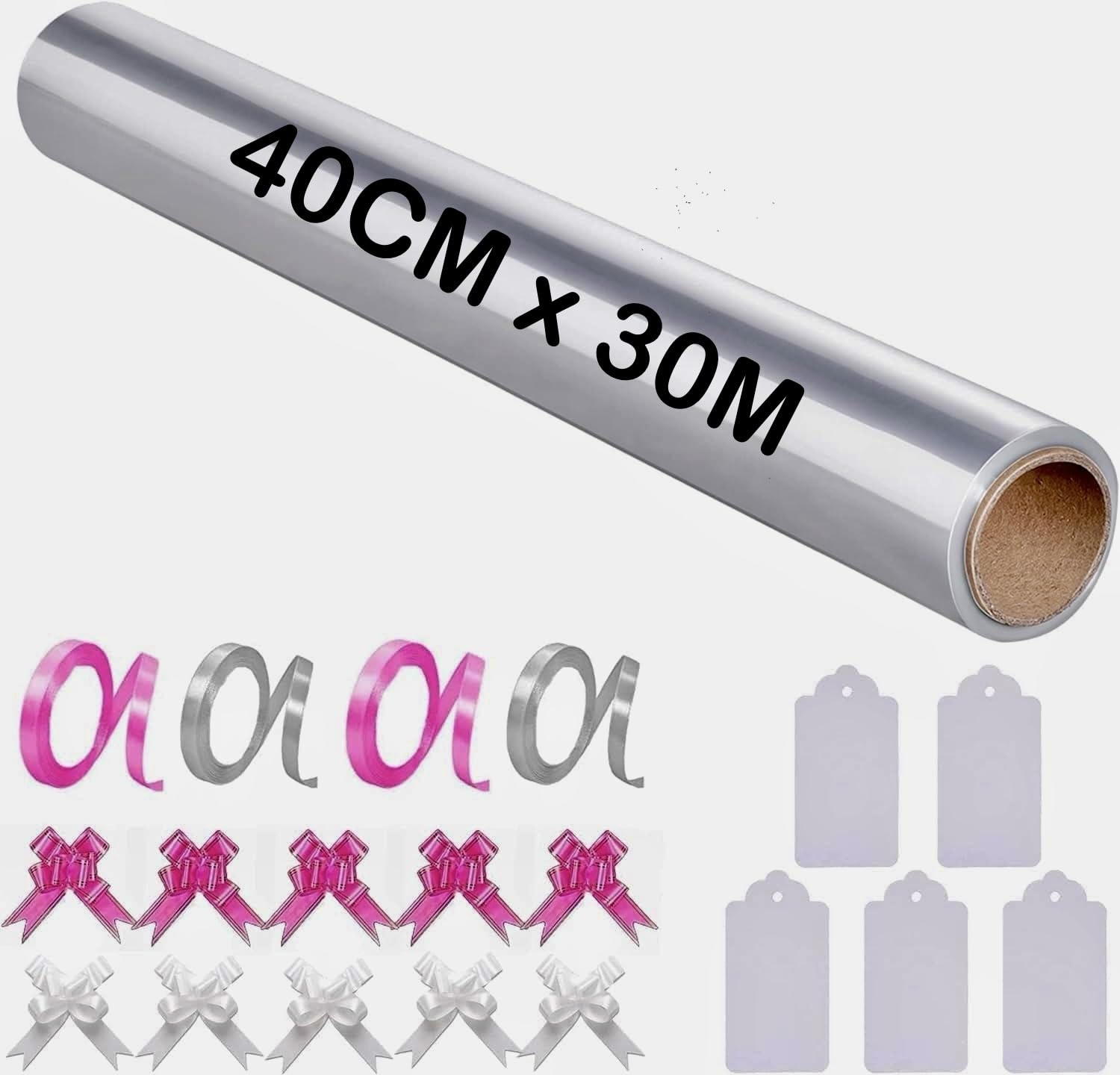Spurly Cellophane Wrap for Hampers Florist Cellophane Wrap Roll, Gift Wrappings for Flower Bouquet, Crafts, Easter Baskets (40CMx30M with Accessories)