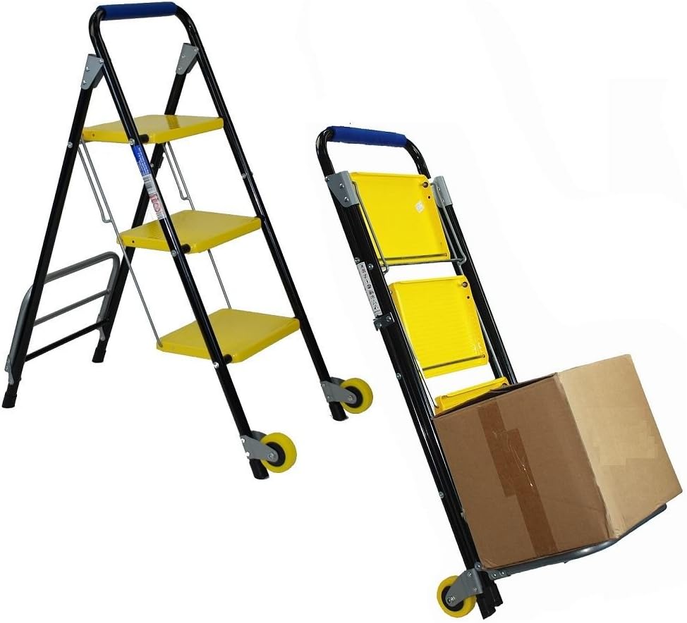 CrazyGadget® 2 in 1 Folding Trolley with 3 Step Ladder Safety Non Slip