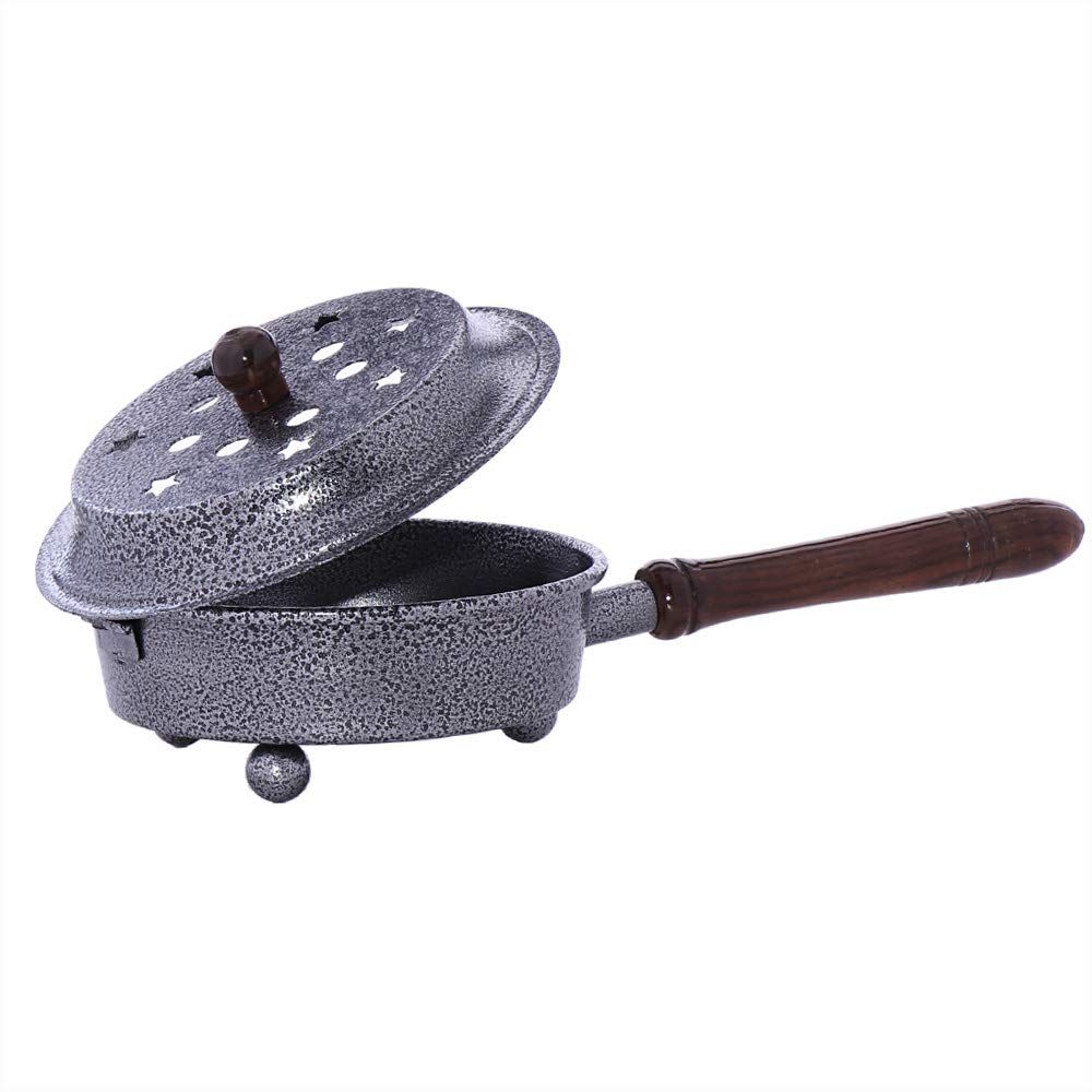 NKlaus incense pan metal black with wooden handle lid removable 9682