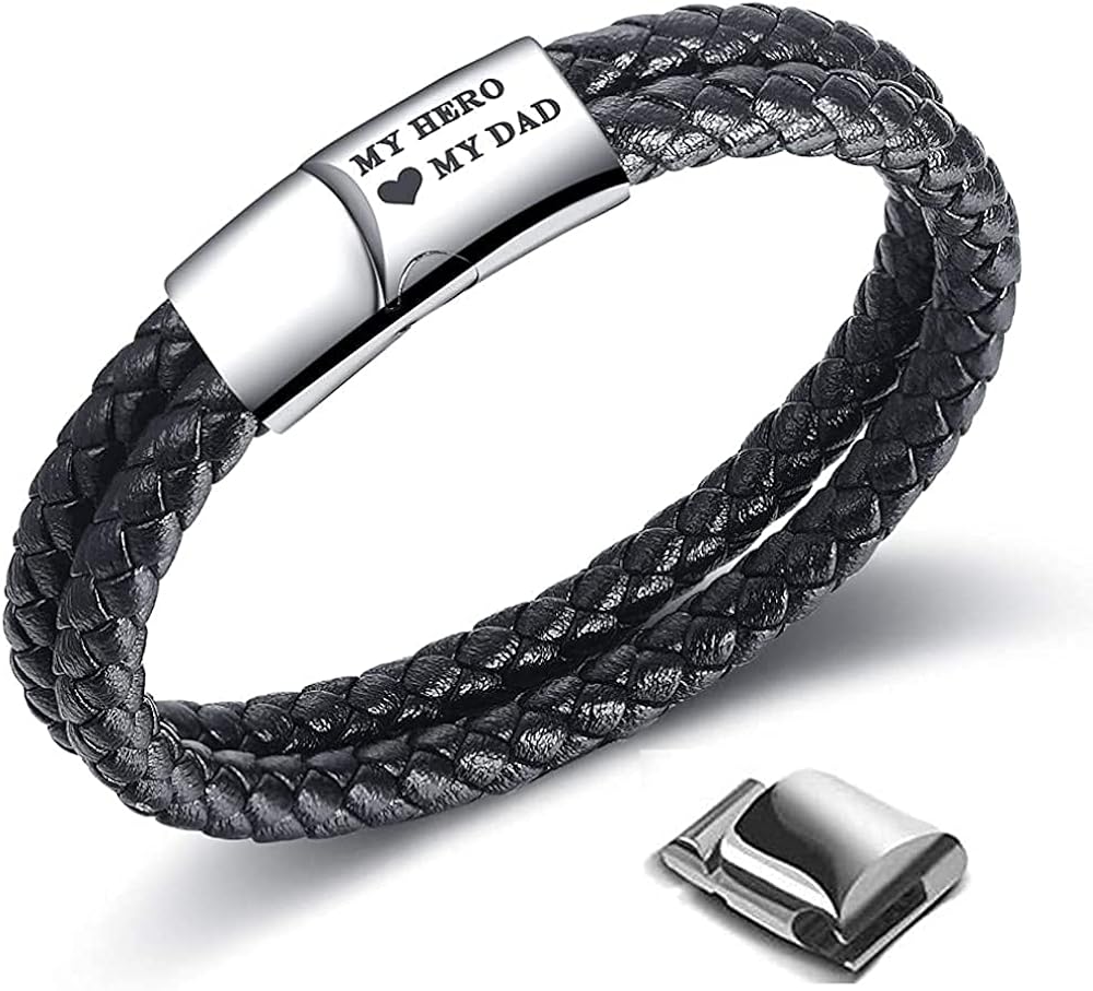 Jbniuay DAD Father's Day Gifts Men's Bracelet Leather Bracelets Braided Leather Bracelet with