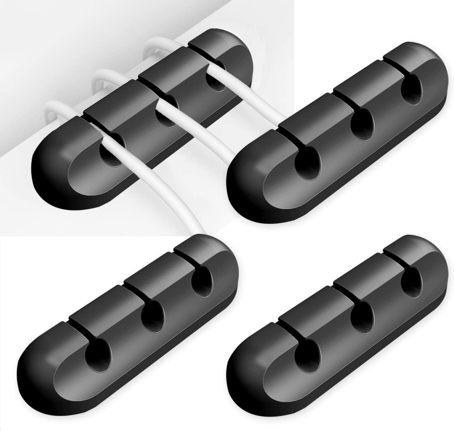 4 Packs Cable Clips, YUERSEAK Adhesive Desk Cable Management Cord Organizer Wire Holders, Suitable for Home and Office Power Cords, Charging Cables, Mouse Cable, etc. 3-3-3-3 Combination