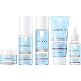 AOPEIBOTO Collagen Skin Care Sets, 5 Pcs Facial Set for Skin Care for Women with Cleanser, Serum, Toner, Lotion & Cream, for Firming Skin, Reduce Wrinkles