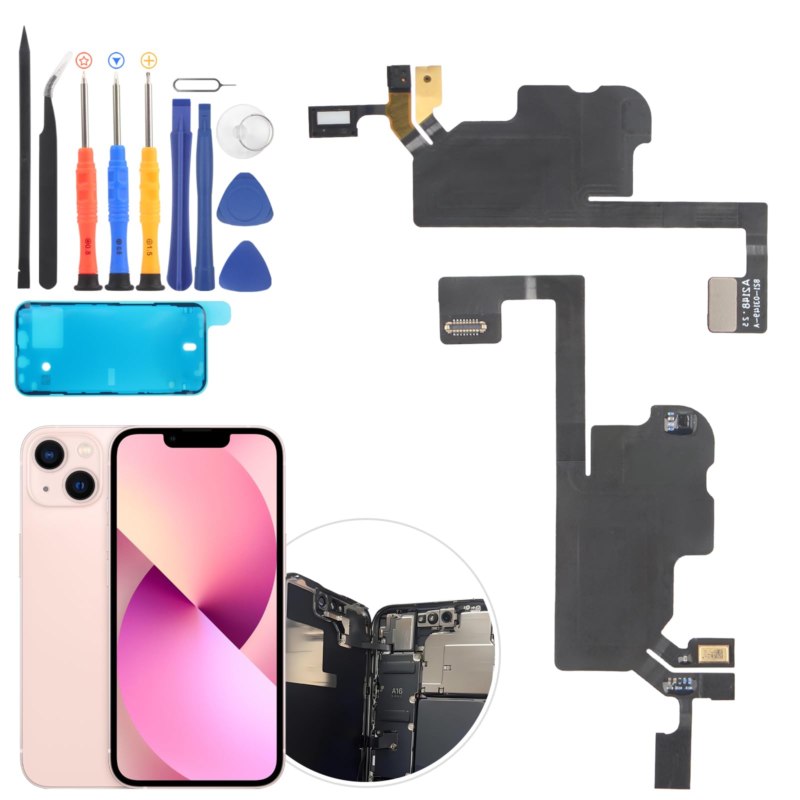 Photo 1 of YWLRONG Earpiece Speaker for iPhone 13 - Replacement with Light, Proximity Sensor, Flex Cable and Tools
