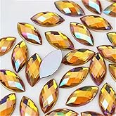 100 Pcs 15x7mm AB Colorful Jewels Gems Rhinestones for Crafts, Horse Eye Flatback Acrylic Gemstone for Halloween Party Decorations Clothing Wedding Dress DIY Crafting Accessories(03 Gold Yellow AB)