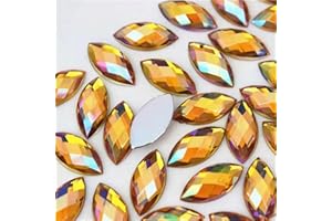 UYTRDVG 100 Pcs 15x7mm AB Colorful Jewels Gems Rhinestones for Crafts, Horse Eye Flatback Acrylic Gemstone for Halloween Party Decorations Clothing Wedding Dress DIY Crafting Accessories(03 Gold Yellow AB)