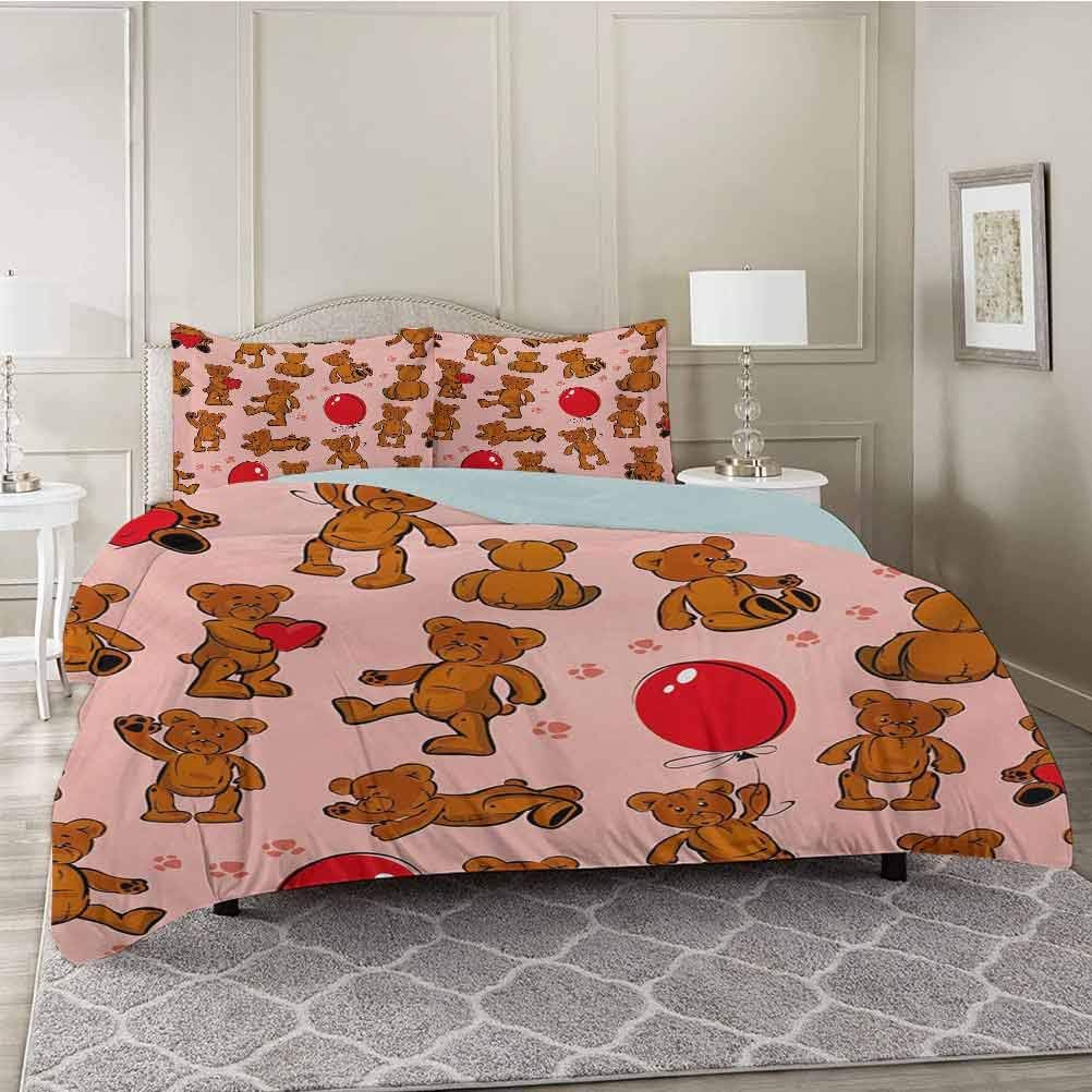 YUAZHOQI 3 Pieces Bedding Duvet Cover Set, Vintage Teddy