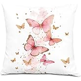 GDJIEGBC Pink and Gold Butterfly Pillow Covers 18x18, Pink Girly Coquette Room Decor, Pastel Moth Butterfly Decorative Throw Pillow Covers for Girls Bedroom Home Dorm Apartment