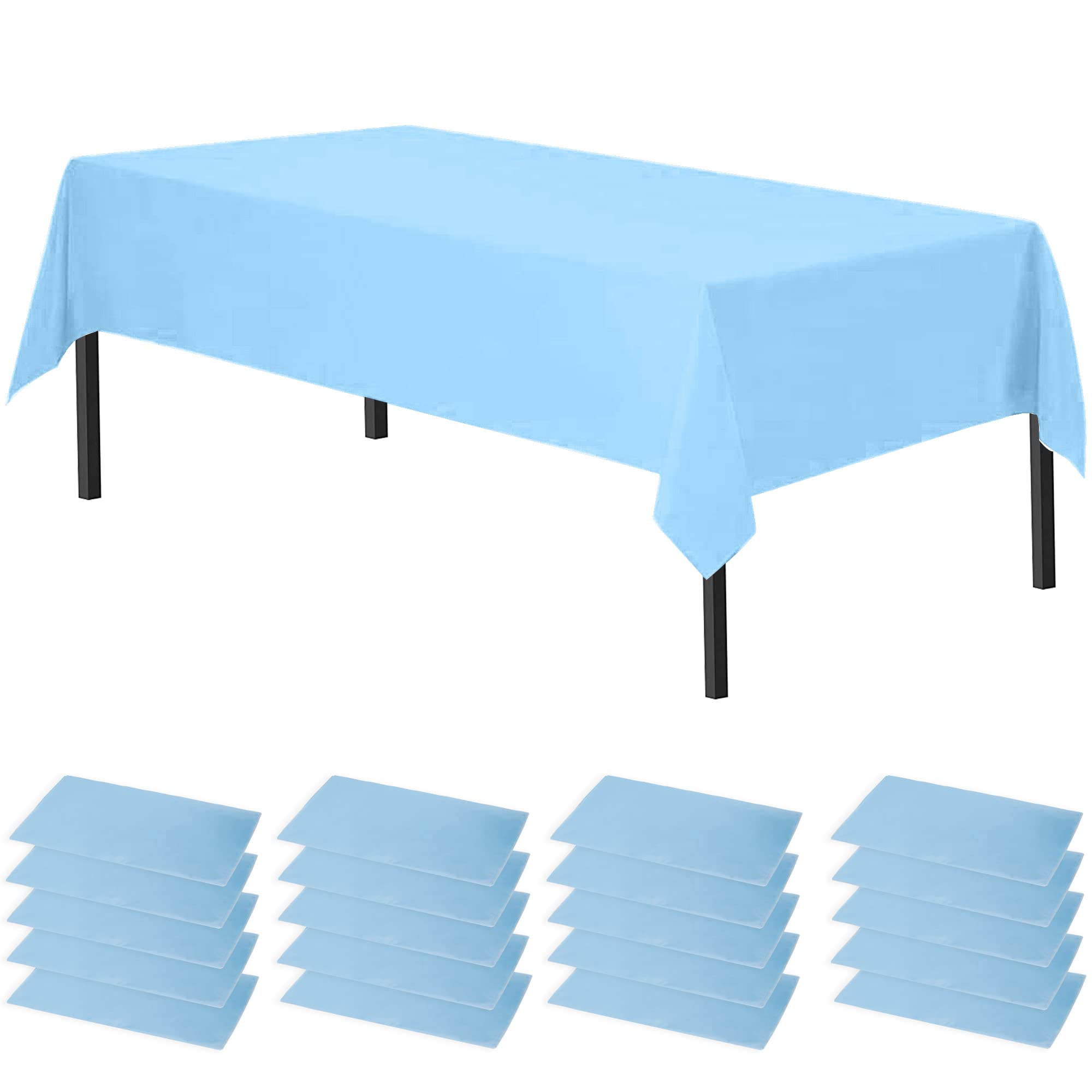 Time to Sparkle 10 Pack Plastic Tablecloths 54" x 108" Plastic Dining Table Cloth Premium Rectangle Table Cover for Parties Wedding Banquet etc Indoor Or Outdoor Baby Blue